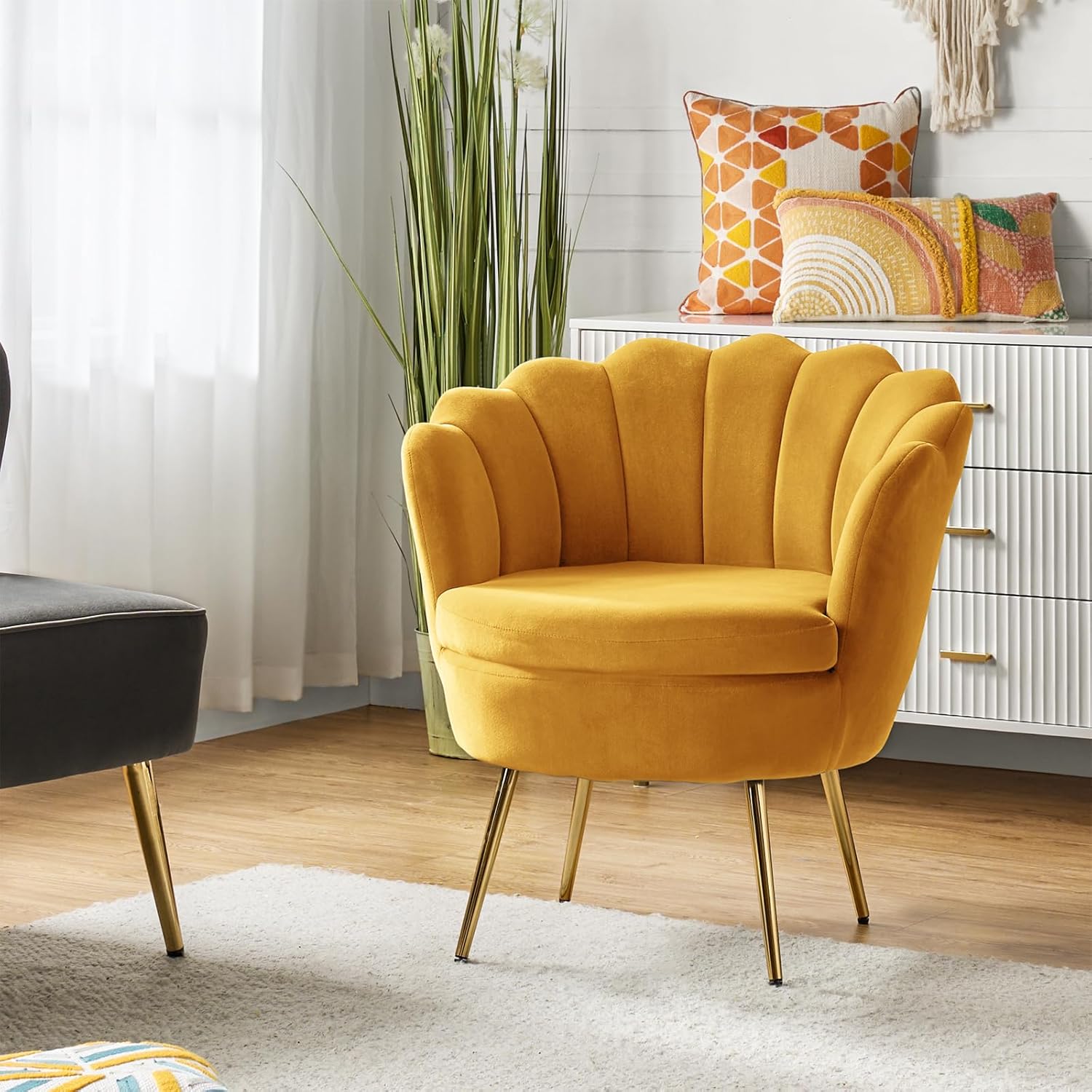 Chaise Coiffeuse Avec Pieds Dorés – Fauteuil en Velours Avec Dossier Épais à Coquillage Rembourré, HULALA HOME, Chambre