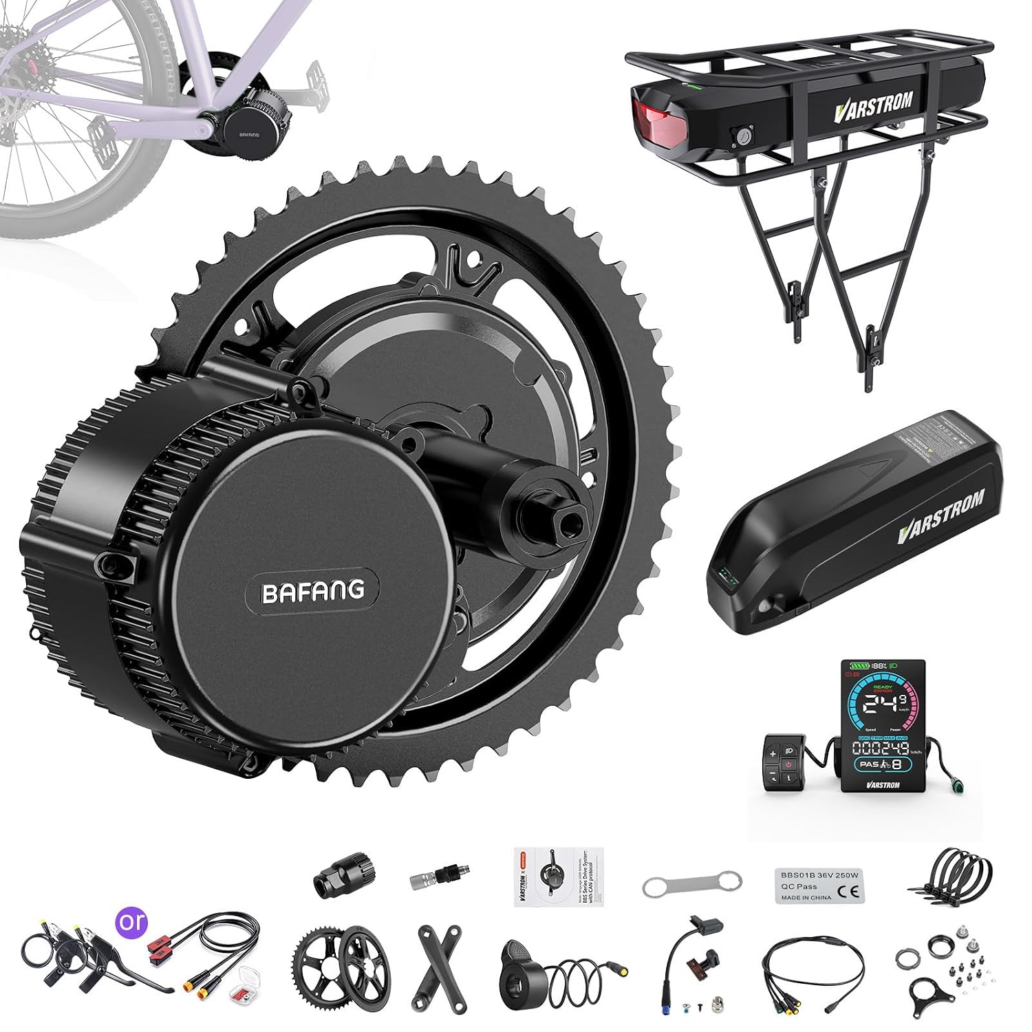 Vélos électriques – BAFANG, 36V 48V 250W Kit de Conversion Velo Electrique à Transmission Centrale - BBS01B BBS02B BBS-HD, Noir