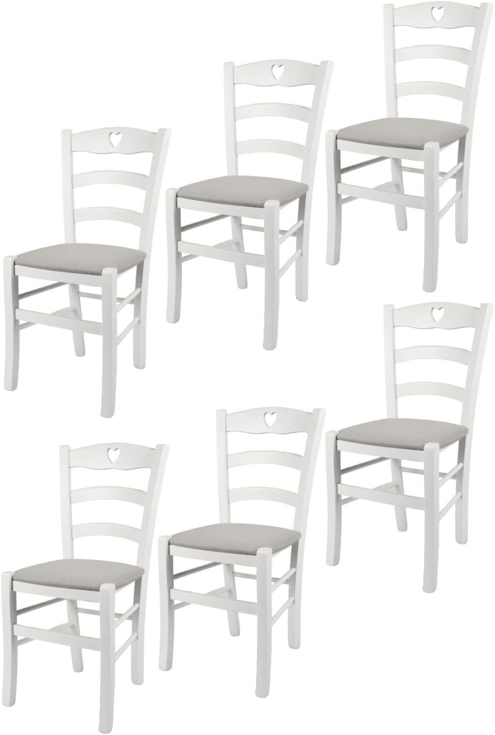 t m c s Tommychairs - Set 6 chaises Cuore pour Cuisine – 120 kg avec un poids uniformément réparti sur le siège, Bar et Salle à Manger, Blanc/Gris
