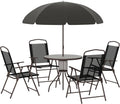 Ensemble Salon de Jardin 6 pcs - Table Ronde + 4 chaises Pliables + Parasol - Acier époxy café – Ensembles de bistro, Outsunny