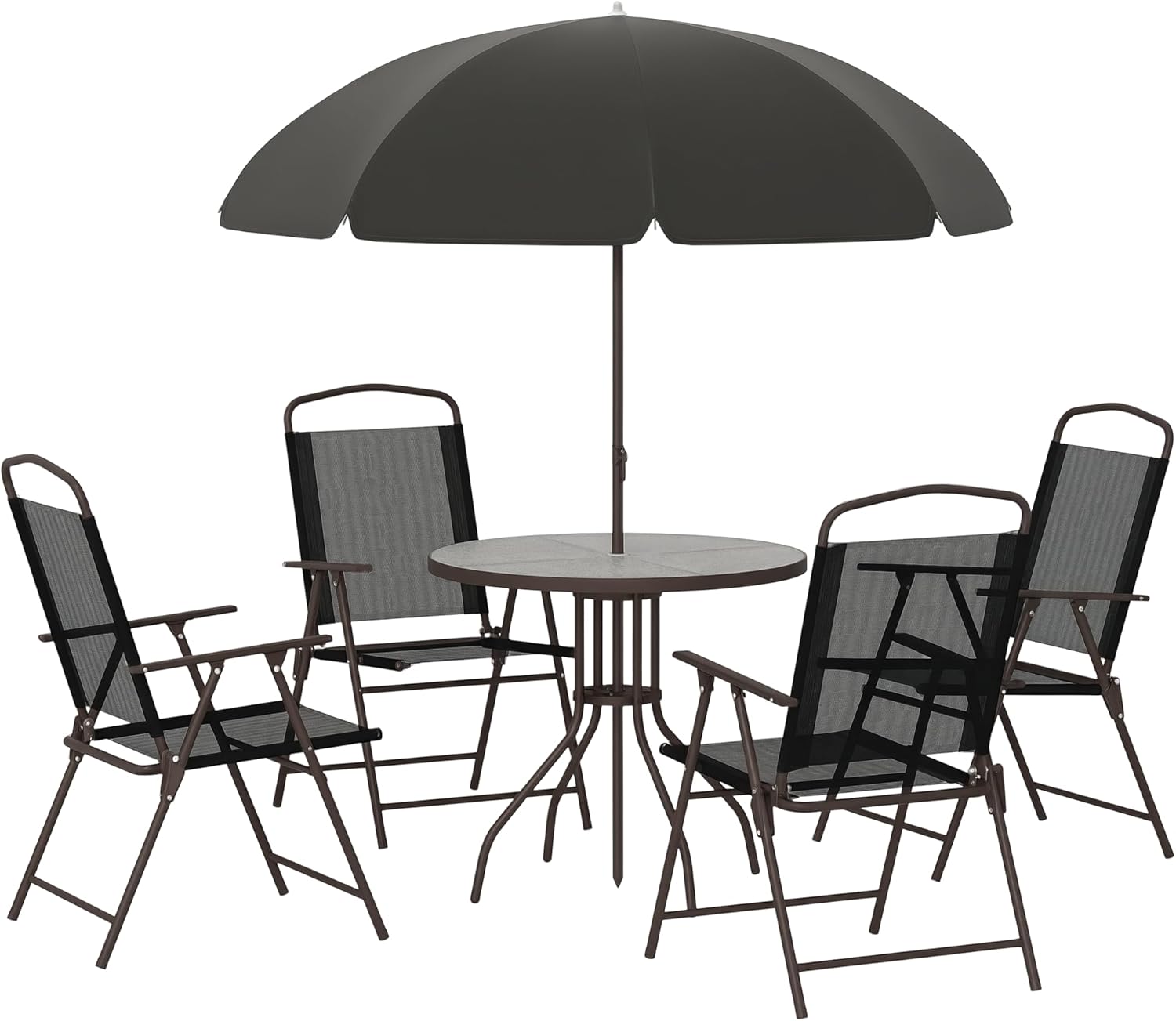 Ensemble Salon de Jardin 6 pcs - Table Ronde + 4 chaises Pliables + Parasol - Acier époxy café – Ensembles de bistro, Outsunny