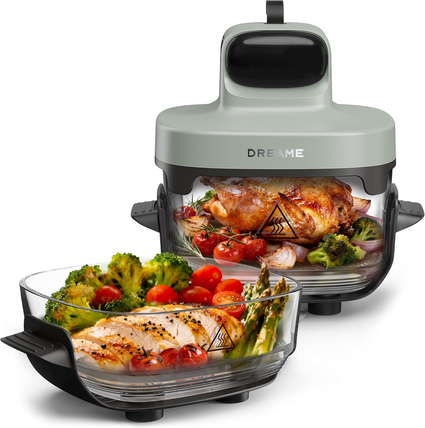 5 L + 4 – Tasti Friteuse à Air en Verre Portable 5 en 1 – Friteuses à air, dreame, 5 L, Verre Borosilicate de 6 mm, 2 Récipients