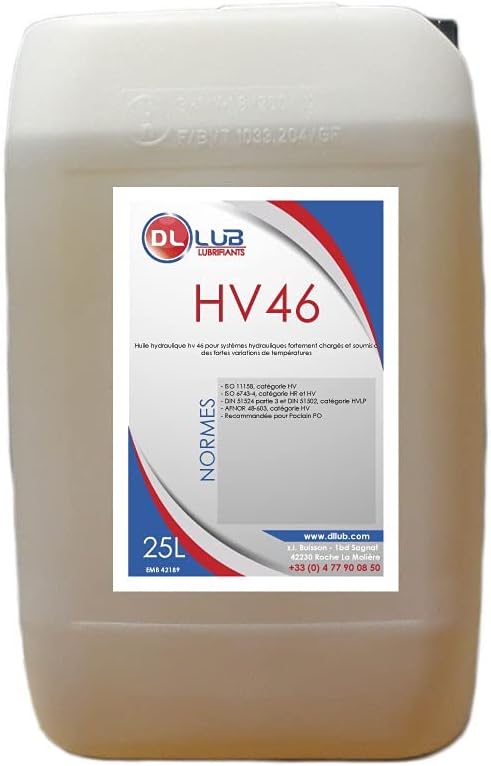 Huiles hydrauliques – DLLUB, HUILE HYDRAULIQUE HV 46-25 litres, DIN 51524 partie 3 et DIN 51502, catégorie HVLP, Beige