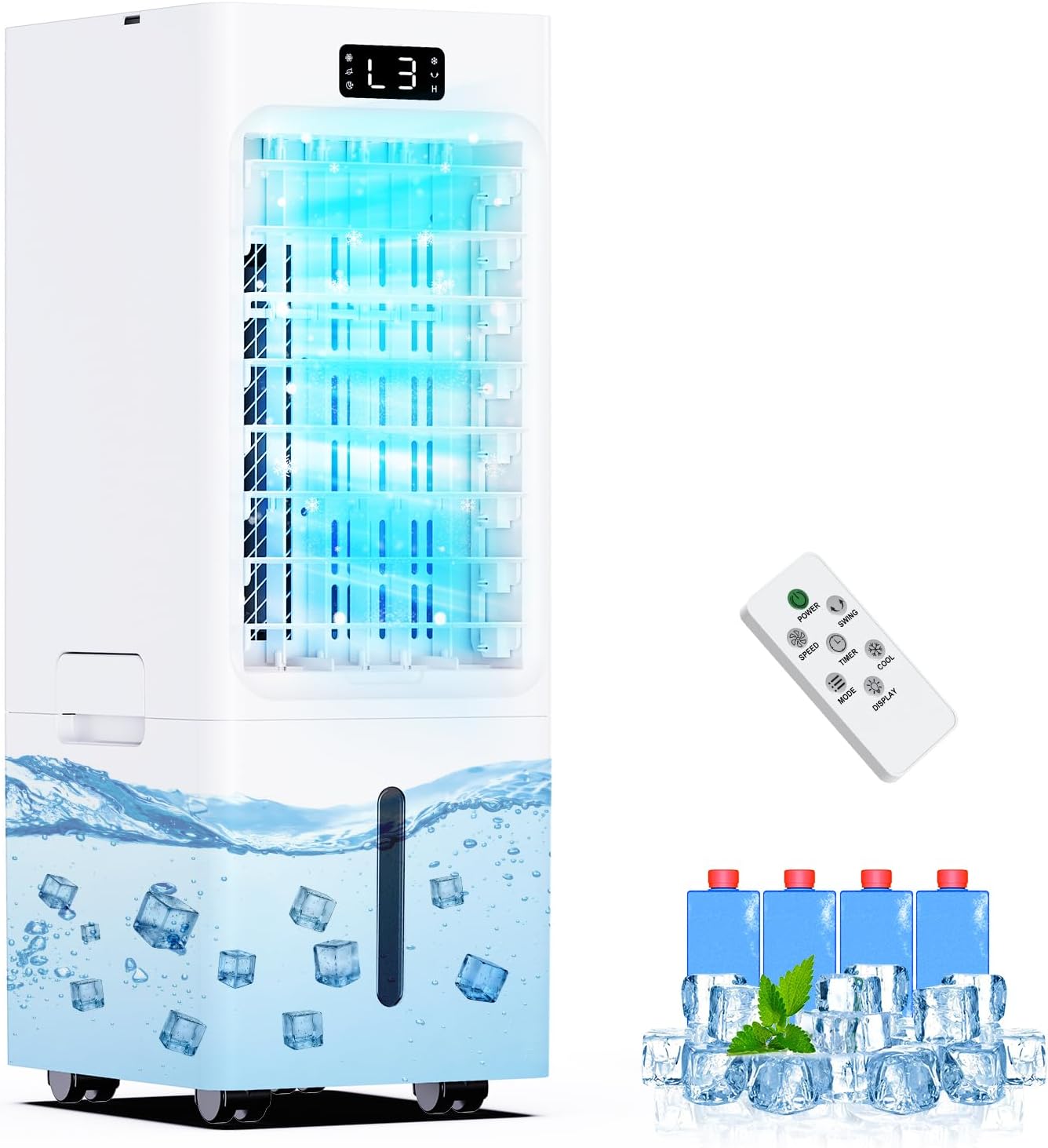 Climatiseurs portables – PIAZCEW, Climatiseur Mobile 4 en 1, pour Chambre, Rafraîchisseur d'Air avec 3 Vitesses 4 Modes, Télécommande Incluse