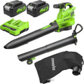 Souffleurs de feuilles – Greenworks, 48V, 24V x 2, 386km/h, 14.73m3/min, Sac Mulching 45L, 2 Batteries 4Ah, 3 Ans BL48L421-01, Chargeur