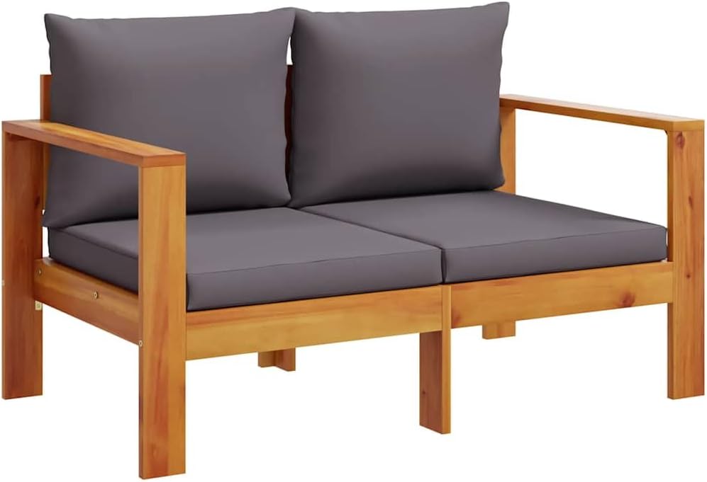 Canapé de jardin avec coussins 2 places bois massif d acacia – Canapés, vidaXL, Gris/Marron