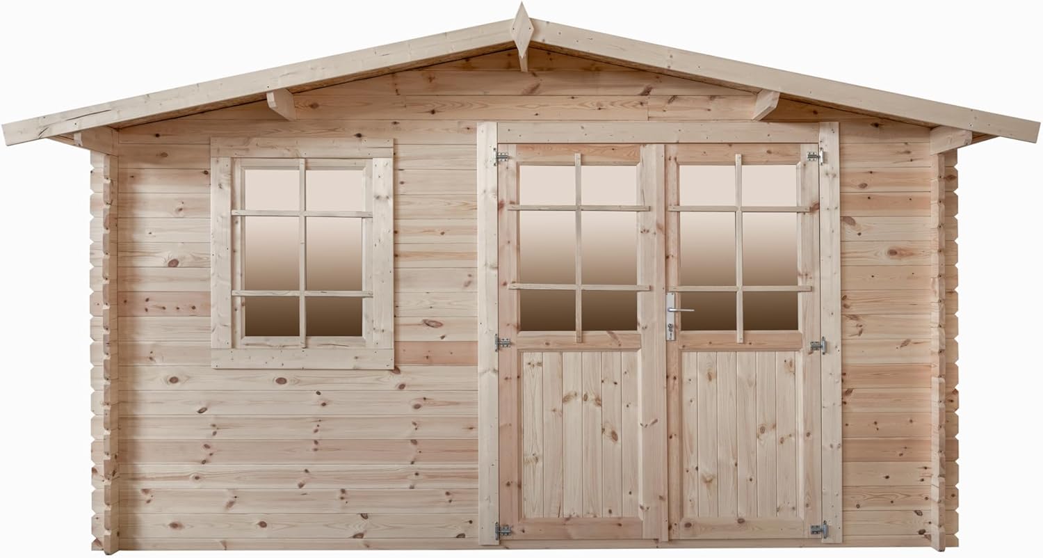 Abri de Jardin en Bois Brut – EP 28mm, Surface utile 9.9m2 INT021, Bois Naturel