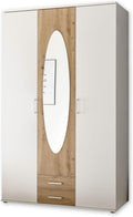 Stella Trading Kassel Miroir Blanche-Aspect Artisanal-Armoire Polyvalente à 3 Portes pour Votre Chambre à – 120 x 195 x 55 cm, Bois d'ingénierie
