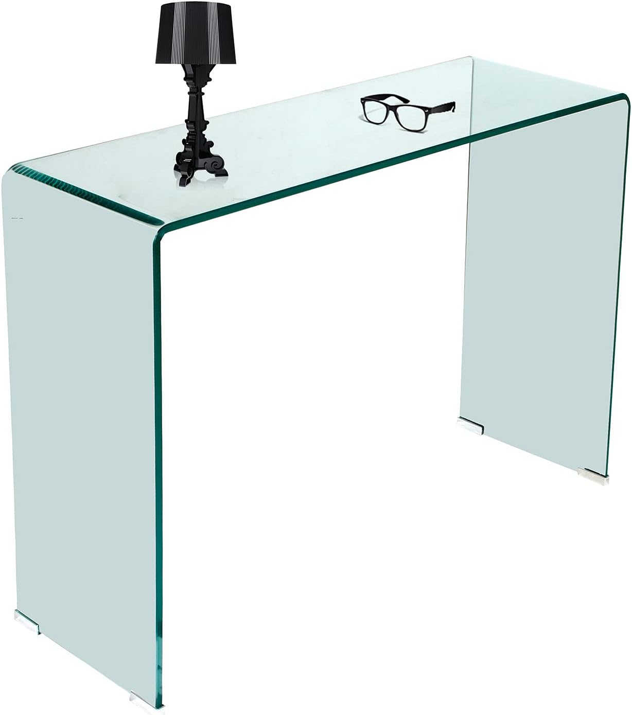Dmora Console en verre trempé transparent – 100 x 75 x 33 cm., Tables consoles