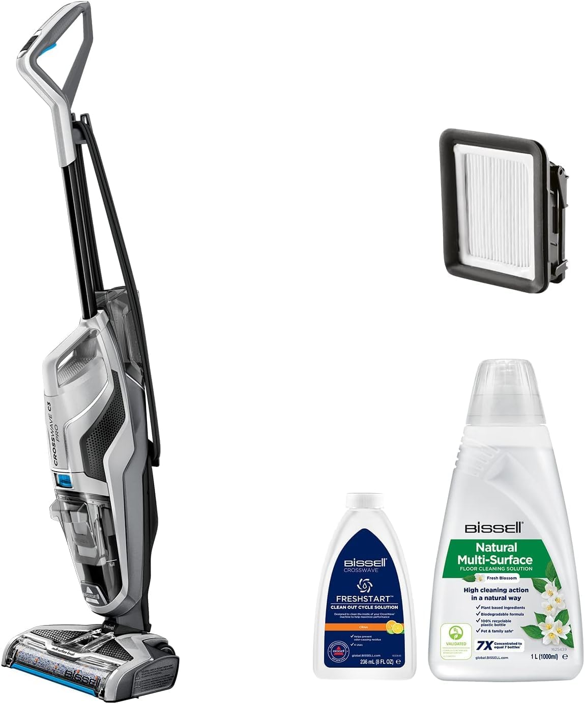 Aspirateurs eau et poussière – Bissell, CrossWave C3 Pro, Nettoyeur 3en1 pour Multi-surfaces, 3555N, Aspirateur Balai Laveur à Câble, Aspire