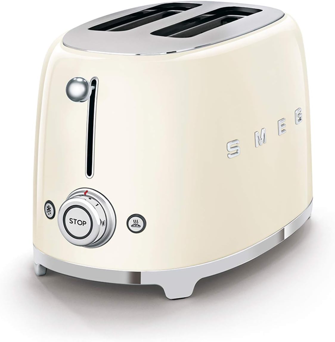 Smeg Grille-pain 2 Tranches TSF01CREU – 2 Fentes 36 mm, 6 Niveaux de Brunissage, 950 W, Fonction Chauffage, Décongélation et Bagel, Ramasse Miettes