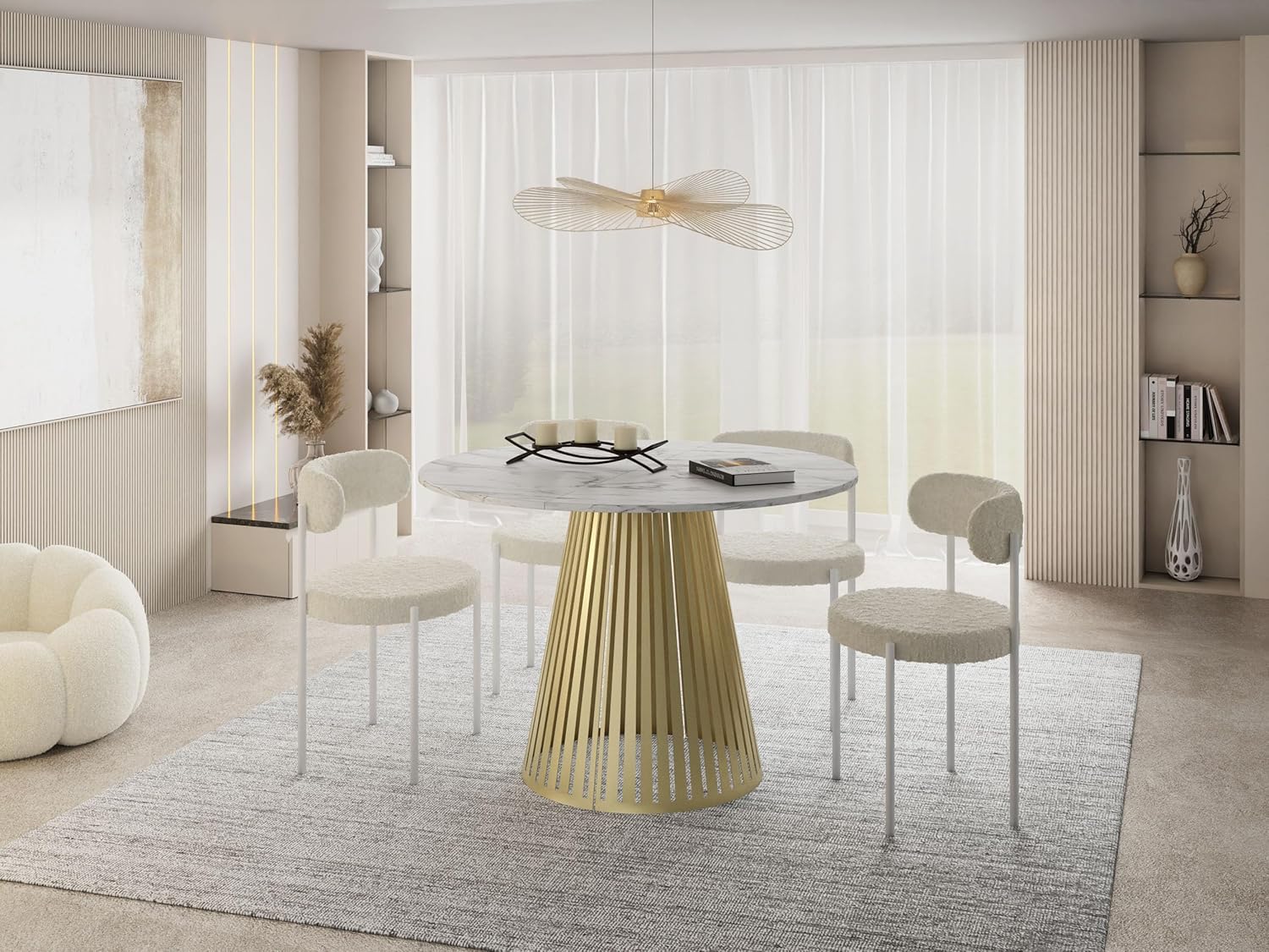 120 à 200 Cm – Table à Manger Ronde Extensible Style Loft – Tables, WFL GROUP, Design Industriel avec Pieds en Métal Doré