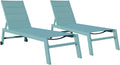 Déplacez votre transat à l'envi grâce aux 2 roulettes – Lot de 2 Bains de Soleil Barbados en textilène et Aluminium Bleu Clair. Transat d'extérieur