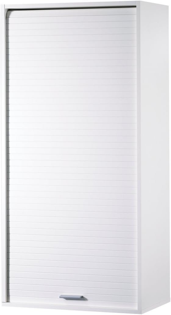 Rangements sur pied – SIMMOB, Meuble de Cuisine Haut Blanc 3 Tablettes 1 Rideau L 60 H 123.6 P 35 cm