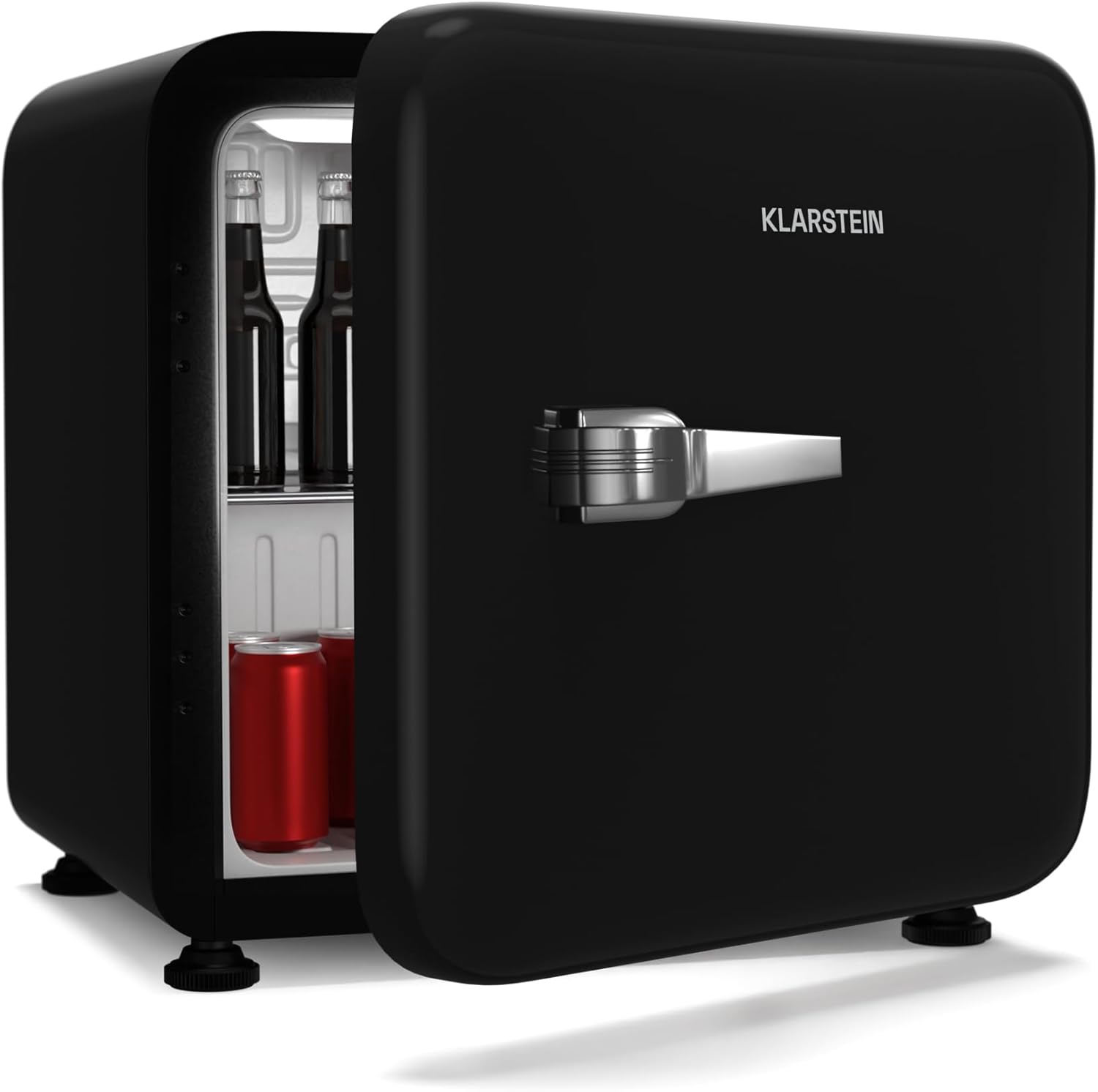 KLARSTEIN Audrey Evo 43L Mini Frigo - Design Rétro – Silencieux 40 dB, Thermostat Réglable, Noir, Porte Réversible
