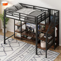 PUGSDRLY Lit Mezzanine 1 Place 90x200cm – sans Matelas (90), avec Étagères et échelles de Rangement, Métal et Bois