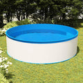 GeenYuu Piscine Hors Sol Tubulaire 350x90 cm Acier PVC Blanc Bleu avec écumoire Suspendue Pompe – 12 V, 20 W (avec transformateur de 230 V)