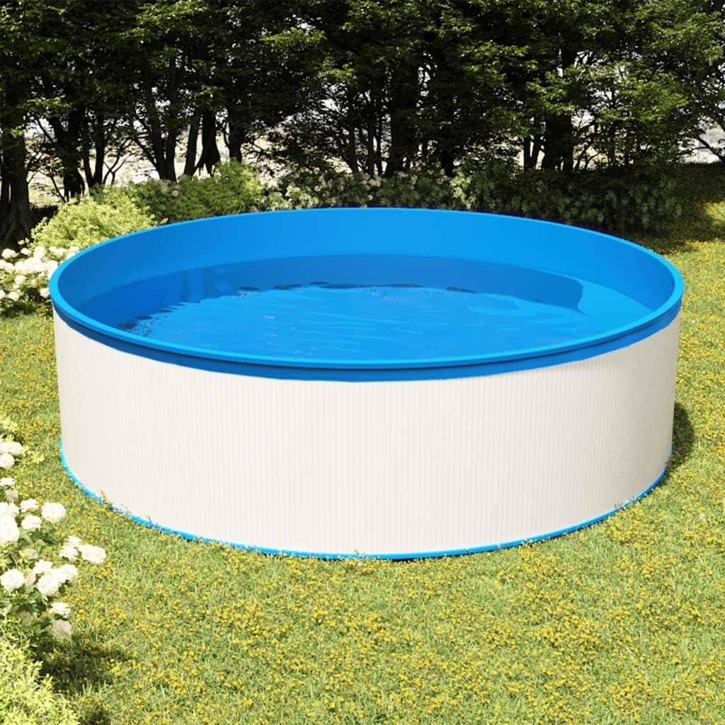 GeenYuu Piscine Hors Sol Tubulaire 350x90 cm Acier PVC Blanc Bleu avec écumoire Suspendue Pompe – 12 V, 20 W (avec transformateur de 230 V)