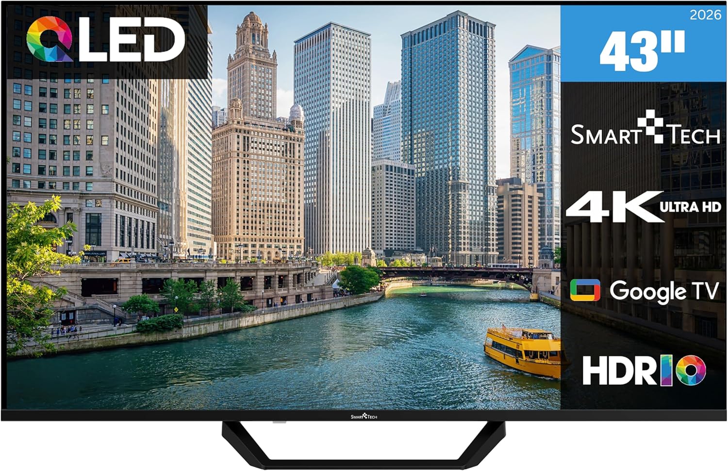 Smart Tech QLED 43QG06V2 Téléviseur Google TV HDR avec résolution 4K UHD – Smart TV 43QG06V2, 2026, Noir