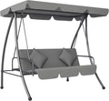 Outsunny Balancelle de Jardin Convertible 3 Places Grand Confort Inclinaison Toit réglable Matelas – 7H m métal Polyester Noir Gris Clair, 25l x 1