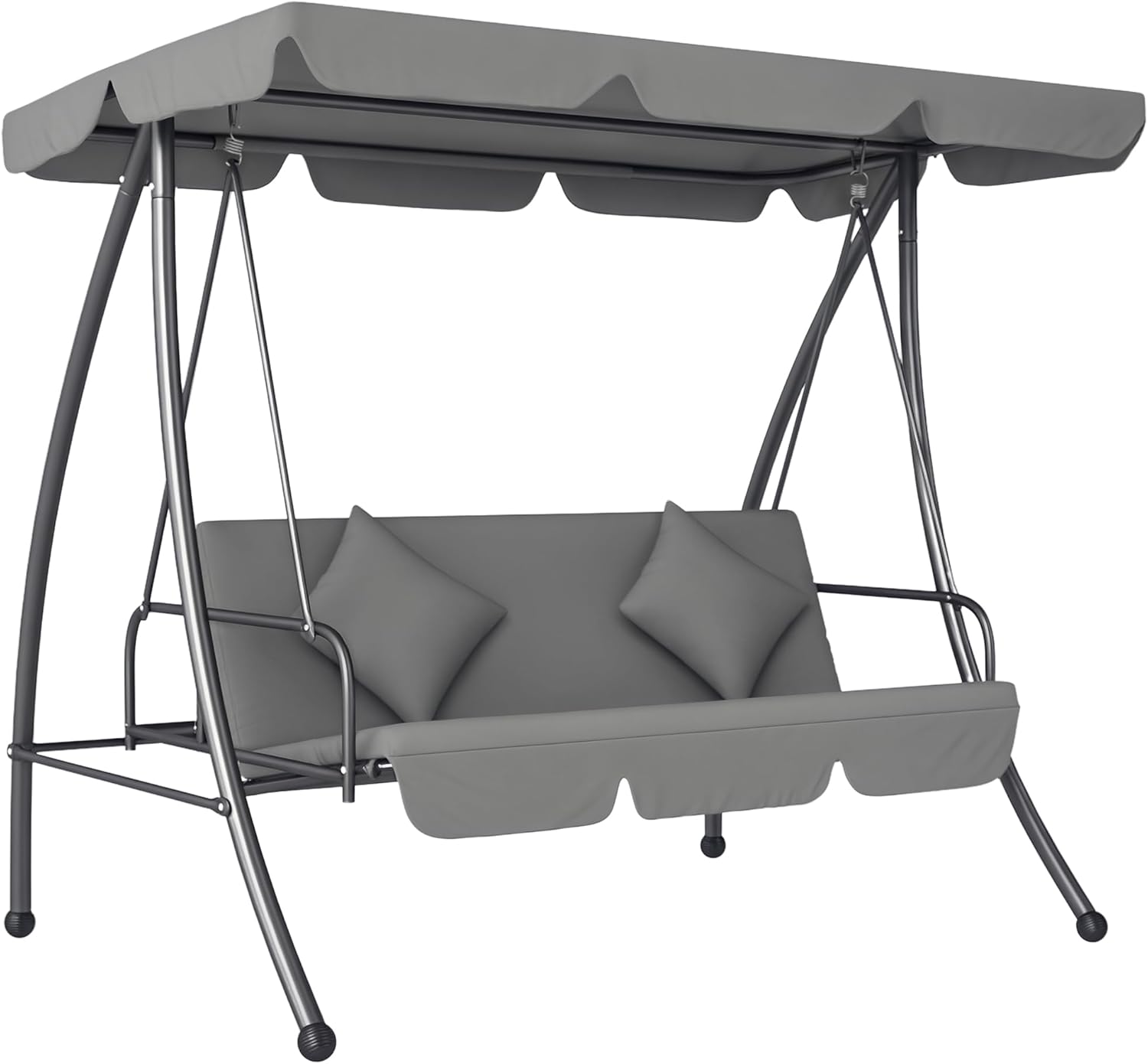 Outsunny Balancelle de Jardin Convertible 3 Places Grand Confort Inclinaison Toit réglable Matelas – 7H m métal Polyester Noir Gris Clair, 25l x 1