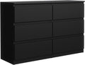 MebLocker Commode 6 Tiroirs Noir 120 cm - Design Minimaliste - 120 x 39 x 78 – 5 cm - Meuble de Rangement Spacieux pour Chambre, Salon ou Bureau