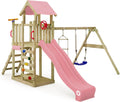 Wickey Aire de Jeux MultiFlyer Light – Portique en Bois avec Balançoire et Toboggan, Tour d'escalade pour Enfants avec Bac à Sable
