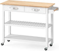 Dessertes – GIANTEX, Chariot de Cuisine avec Roues, Îlot de Cuisine à 3 Niveaux pour Salon, 116 x 43 x 89 cm, 2 Tiroirs, 2 Étagères, Blanc