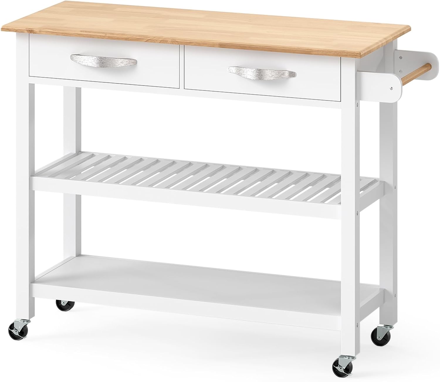 Dessertes – GIANTEX, Chariot de Cuisine avec Roues, Îlot de Cuisine à 3 Niveaux pour Salon, 116 x 43 x 89 cm, 2 Tiroirs, 2 Étagères, Blanc