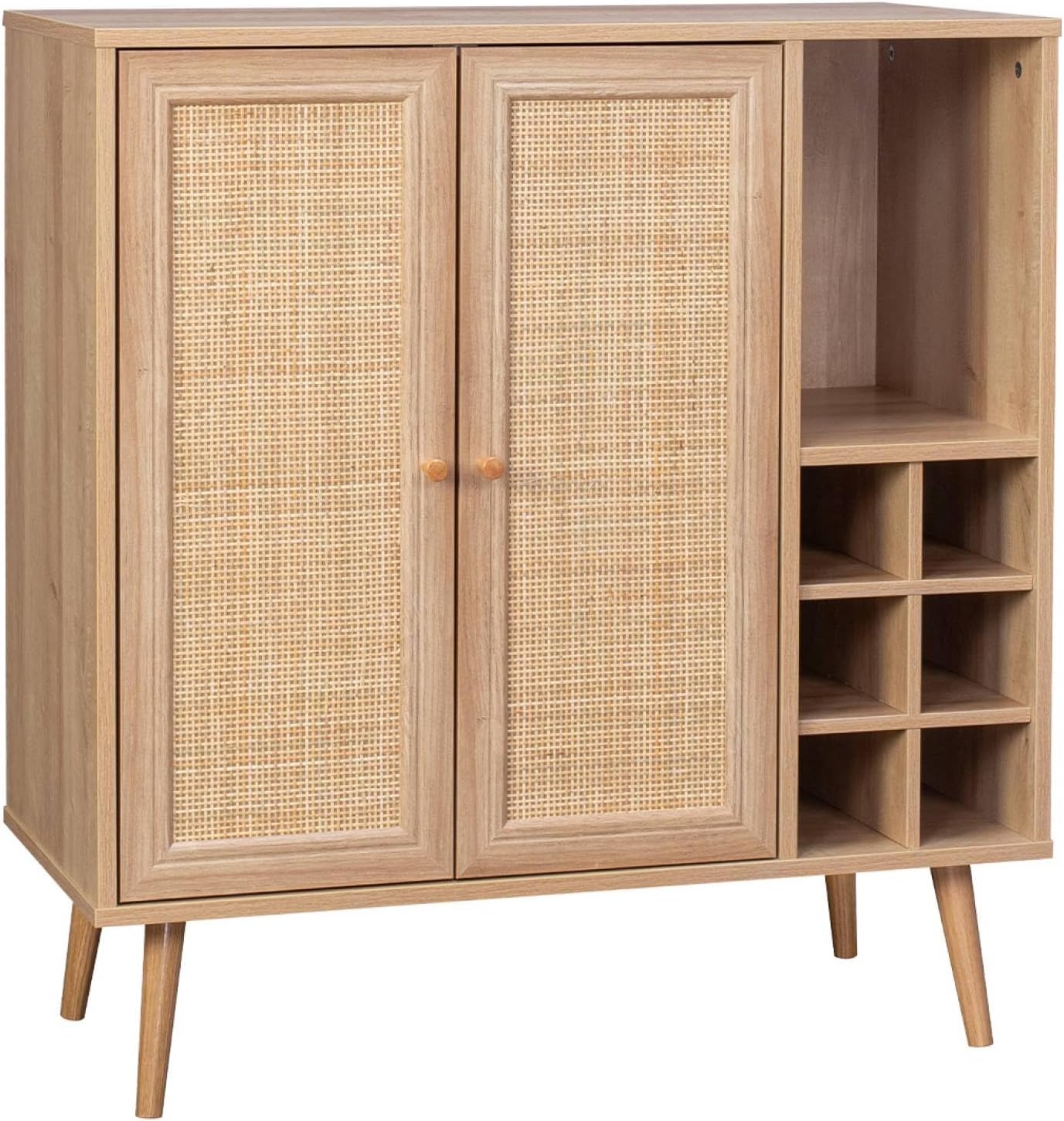 sweeek - Buffet Range Bouteilles Portes en cannage et décor Bois avec casiers. Buffet Haut. – Buffets, crédences et vaisseliers