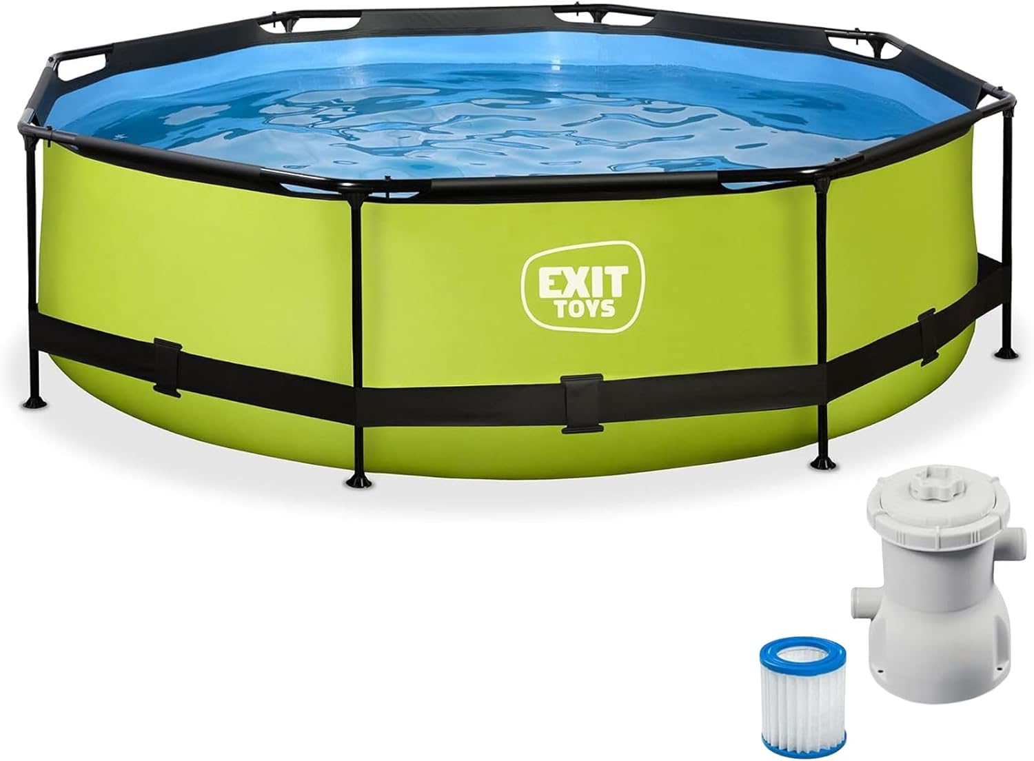 en 16582 – Piscine Hors Sol Tubulaire Ronde ø 300 x 76 cm avec Pompe Filtrante – Structures pour piscines, EXIT TOYS, Lime, Vert