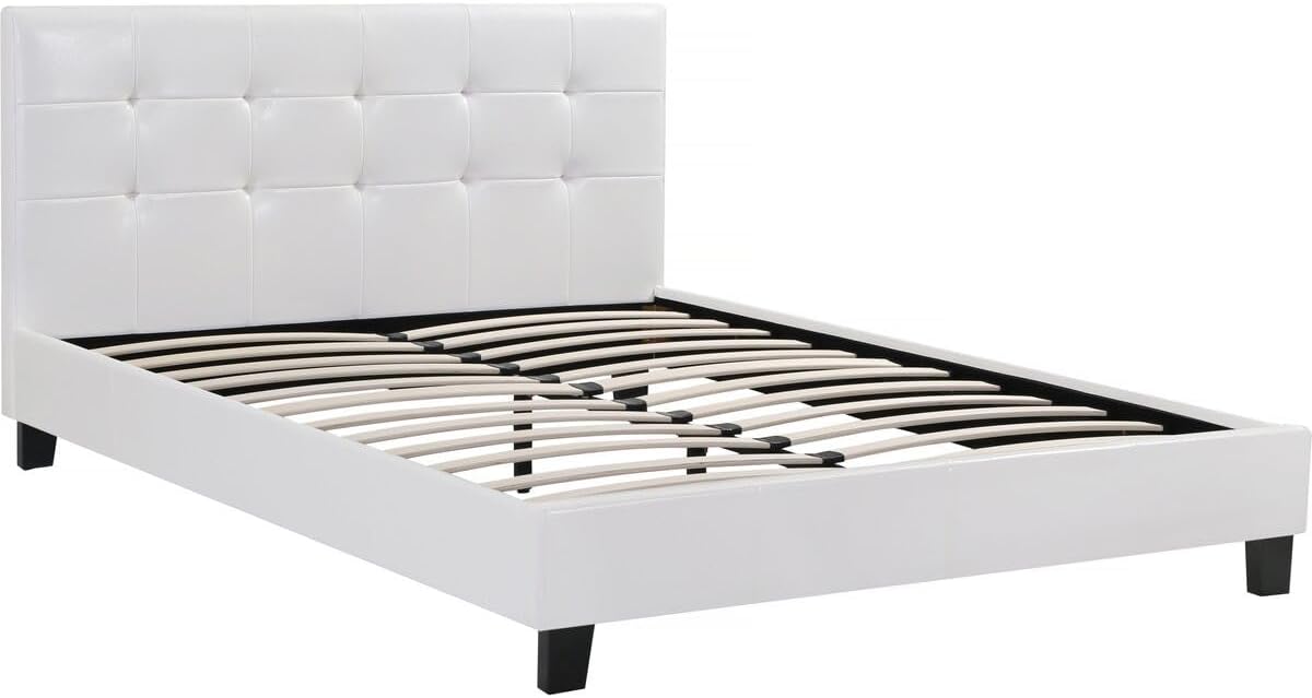 Cadre de Lit 2 Places – Lit Double Julia en Simili Blanc 140 x 190 cm, Habitat et Jardin, Sommier et Tête de Lit Inclus