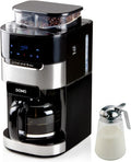 DOMO Machine à café automatique pour 12 tasses avec broyeur conique pour grains entiers et café – Noir/Argent