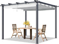 PRIMEYARD Pergola 3x3 m pavillon avec Toit rétractable Gris - Construction en Acier – Tonnelles, TOOLPORT, Gris/Blanc