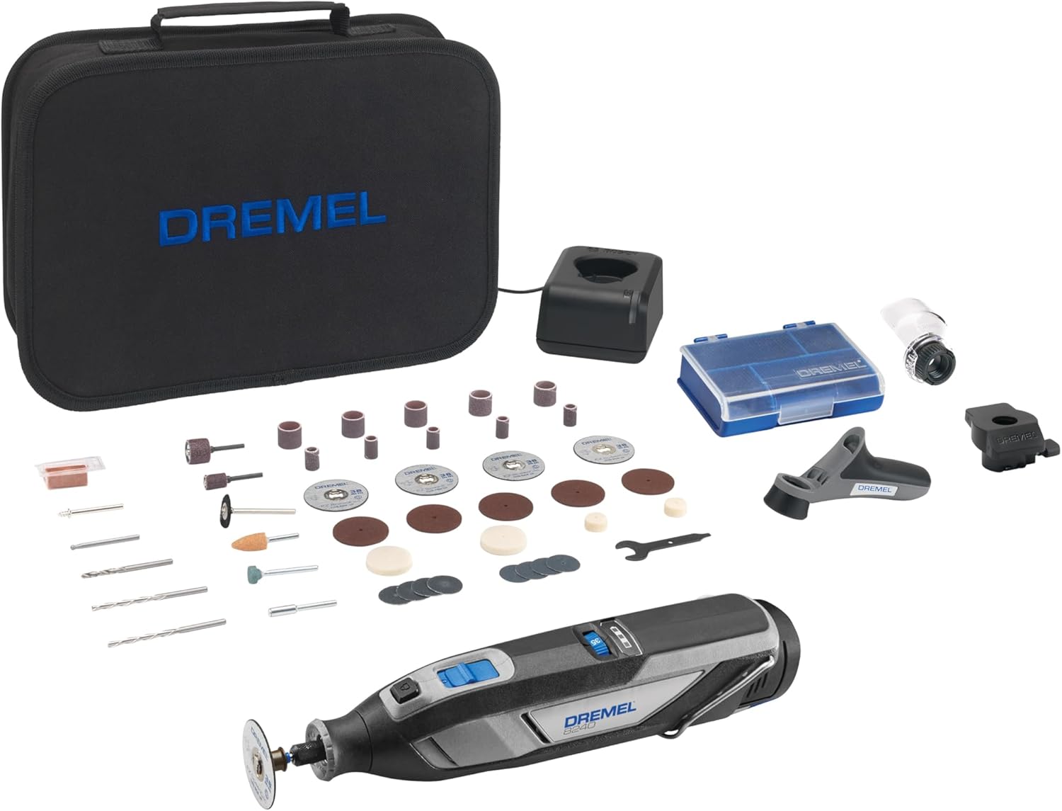 batterie Lithium-Ion 12V 2Ah - Outil multifonction avec 3 Adaptations et 45 accessoires – 8240 Outil rotatif sans fil, Dremel