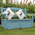 Banc de rangement de jardin – coffre de terrasse en bois avec dossier et accoudoir, grande capacité de charge 400 kg, Bleu/Blanc