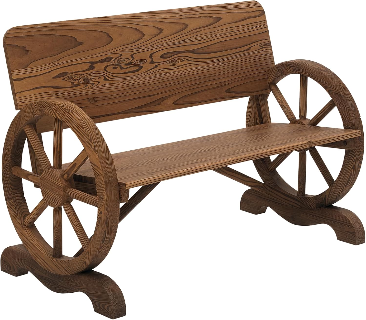 Banc de Jardin 3 Places Style Rustique Chic accoudoirs Roues de Charette Bois Sapin traité – Outsunny, Brun