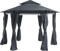 Beliani Tonnelle Pavillon de Jardin Hexagonal Gris Foncé avec Rideaux Pratiques et Structure en Acier
