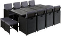 Best Mobilier - Salon de Jardin Encastrable Noir Fira - en Résine Tressée à la Main - Plateau – Bestmobilier, Noir/Gris