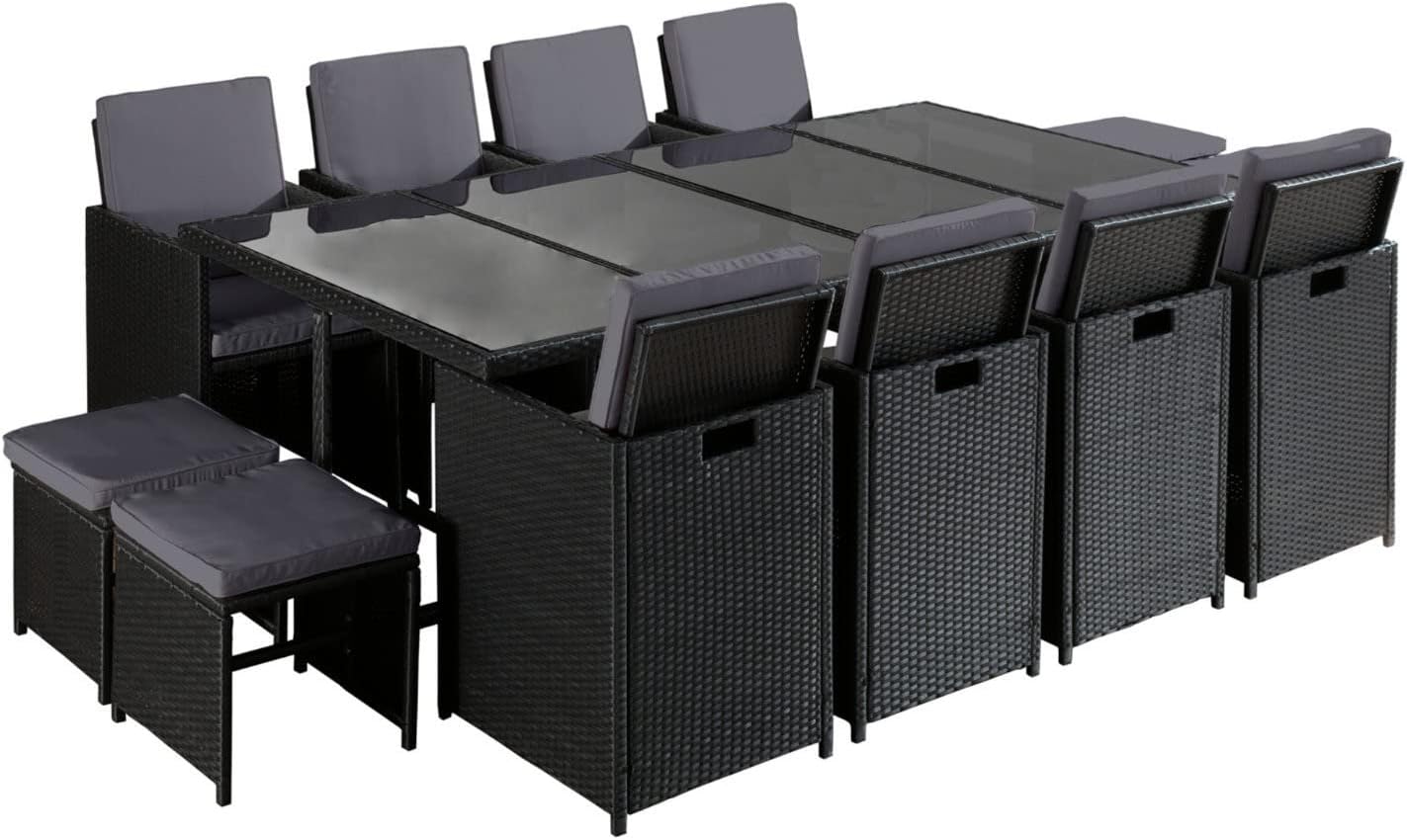 Best Mobilier - Salon de Jardin Encastrable Noir Fira - en Résine Tressée à la Main - Plateau – Bestmobilier, Noir/Gris