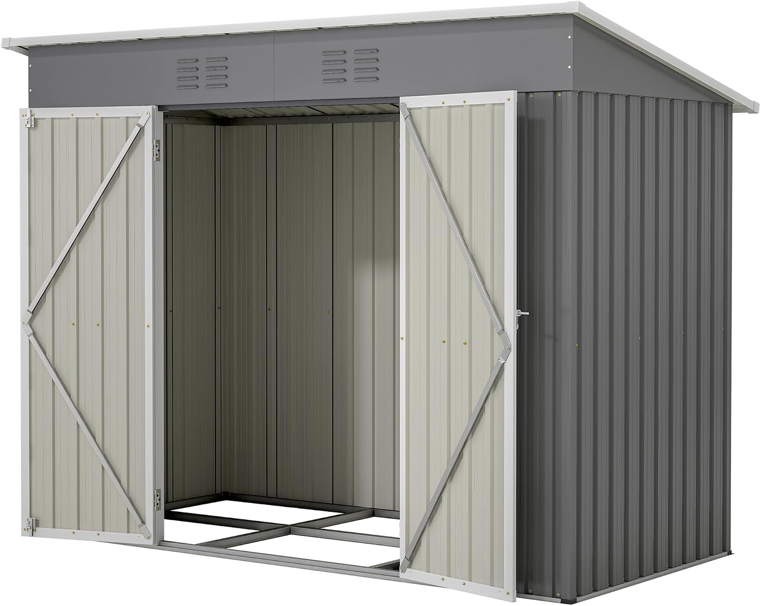 Abri de jardin en métal - 242 x 126 x 182 cm - Étanche - Pour extérieur – Jaxenor, avec base en métal, sans sol, - Gris, terrasse