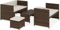 Mhdvray Salon de Jardin 5 Pièces en Résine Tressée Marron – Ensemble Mobilier Extérieur avec Coussins Blanc Crème, Table Basse, Marron/Blanc Crème