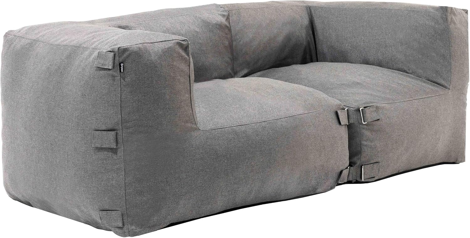 Ensemble salle à manger – Oviala, Salon de Jardin modulable avec 2 fauteuils d'angle Gris - Mixi, dimensions indiquées sont Hauteur 65 cm