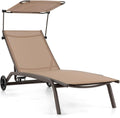 GOPLUS Transat Jardin Exterieur avec Pare-Soleil Réglable et Porte-gobelet – 165 x 61 x 96, Charge 150KG, Jardin