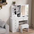 6 tiroirs Table de Maquillage Miroir Coulissant avec étagères Ouvertes – Coiffeuses, karelwui, Espace Rangement Blanc