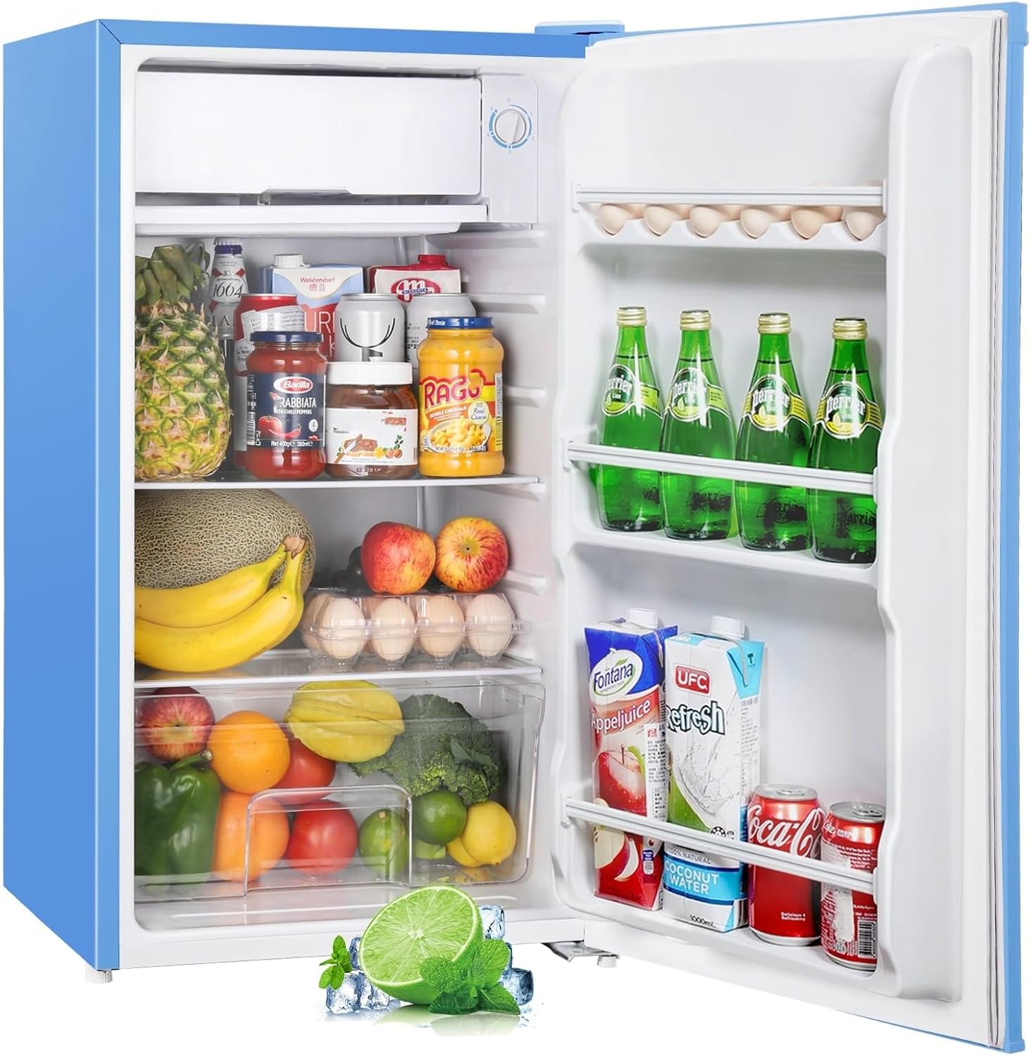 Upstreman Mini Frigo avec Congélateur de 91L – Thermostat Réglable, Petit Frigo de Chambre, Bleu - BR321, Réfrigérateur Top pour Dortoir, Bureau