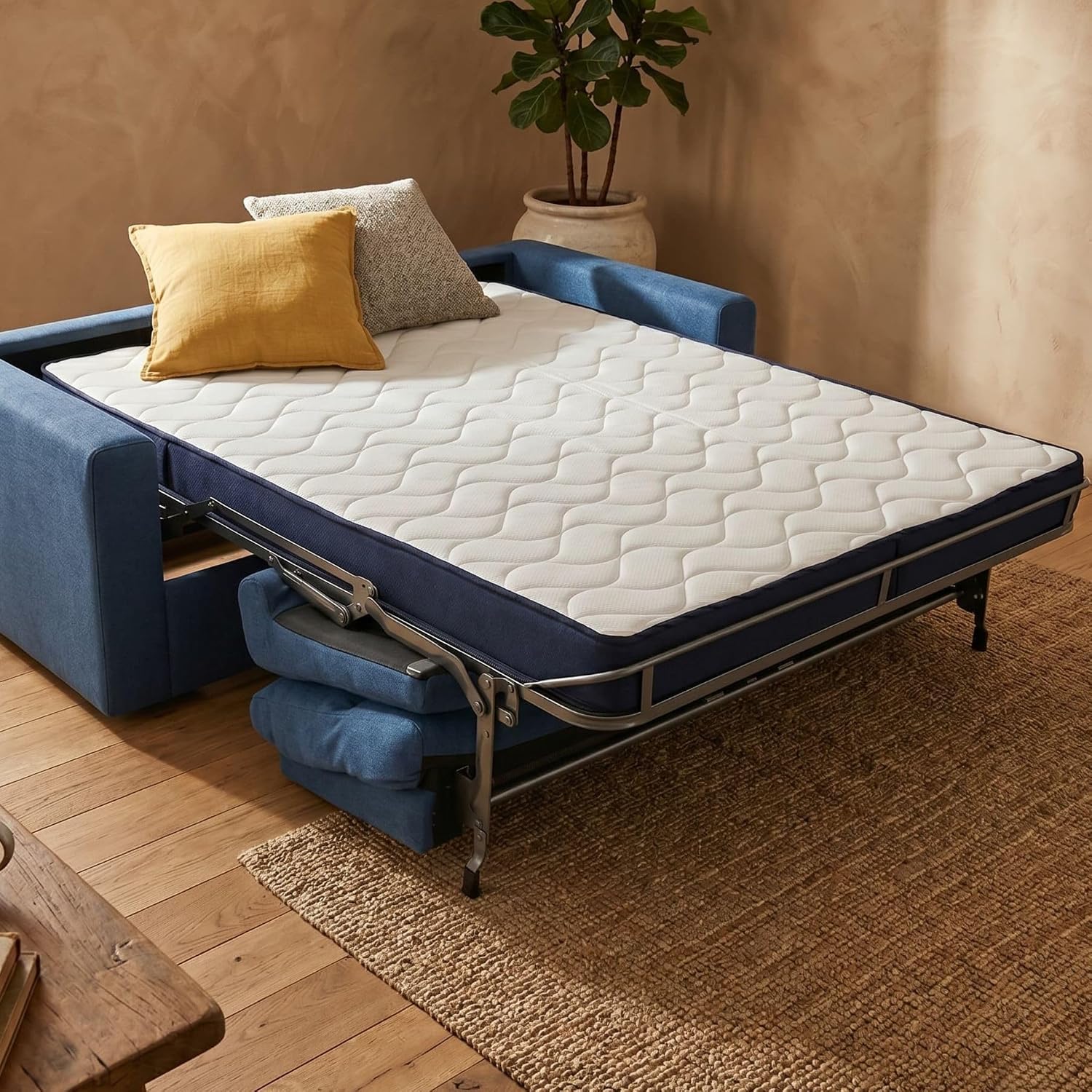 Nuvole di Sonno Matelas Giove pour canapé lit à Rabat en Mousse d'eau H 14 Ergonomique – H 14, 140 x 190, Blanc/Bleu