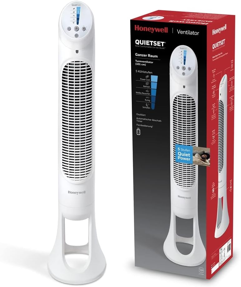 Ventilateurs colonne – Honeywell, HYF260E4 Ventilateur Tour QuietSet puissant/ultra silencieux avec télécommande, Blanc