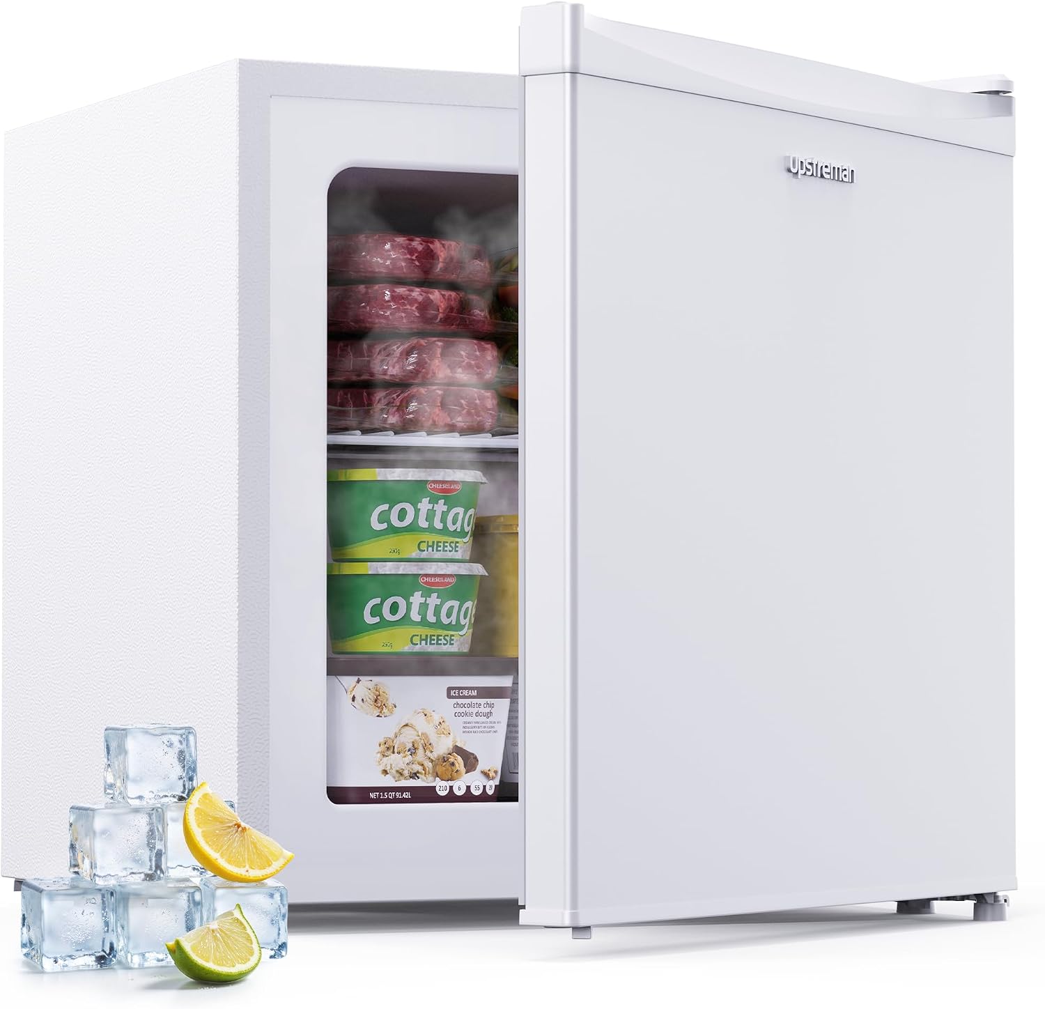 Mini Congélateur 35L – Upstreman, -21°C Petit Congélateur de 4 Étoiles, UF35, Blanc, Porte Réversible, Silencieux, Bureau