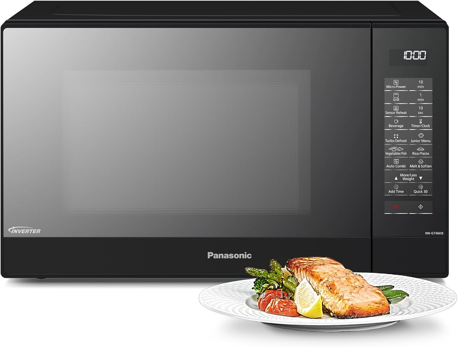 Panasonic NN-GT46KBSUG Four à Micro-ondes et Gril avec Plateau Tournant – 1000 W, GrilL 1100 W, 31 litres, 24 Programmes Auto, Noir, Écran LCD